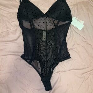 Black Sheer Polka Dot Bodysuit